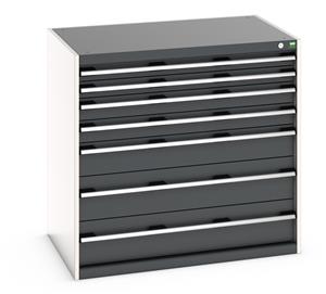 Bott Cubio drawer cabinet with overall dimensions of 1050mm wide x 750mm deep x 1000mm high Cabinet consists of 2 x 75mm, 2 x 100mm, 1 x 150mm and 2 x 200mm high drawers 100% extension drawer with internal dimensions of 925mm wide x 625mm deep. The... 1050mmW x 750mmD